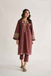 DC-2118 BROWN KHADDAR 2PCS EMBROIDERED KURTA WITH TROUSER
